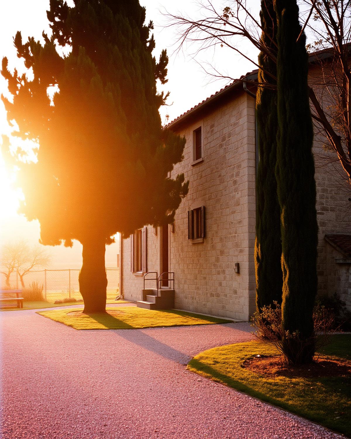 Private rural estate at dusk